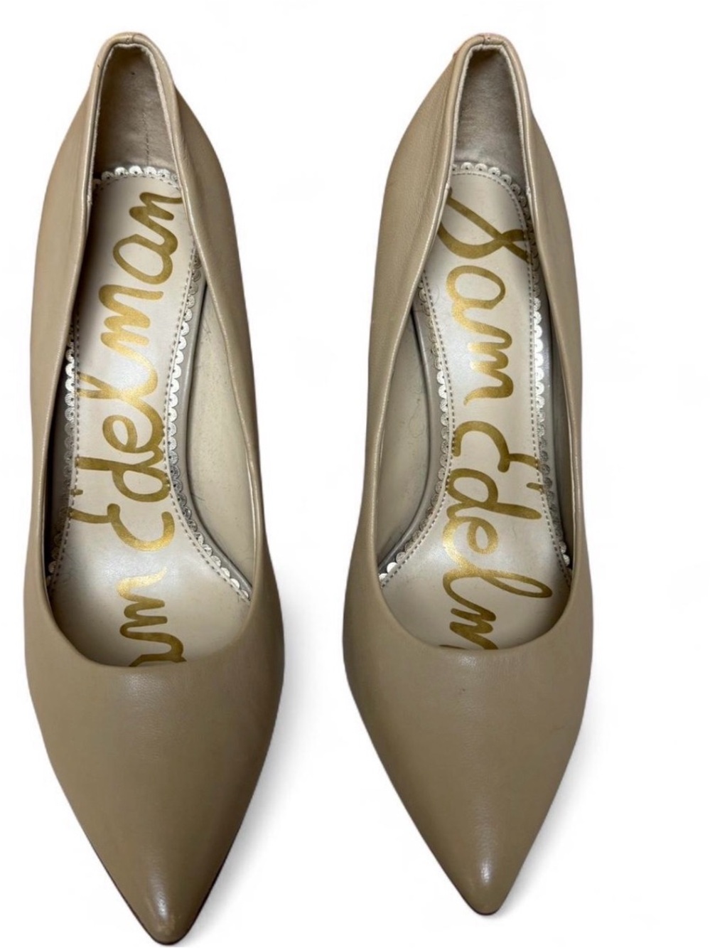Sam Edelman Taupe Pointed-Toe Leather Heels